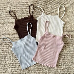 H&M Women's Lace Trimmed Ribbed Tank Tops - Brown, White, Blue, Pink
